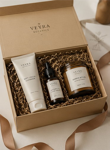 Everyday ritual gift set product presentation for Hervelles Veyra